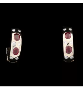 BOUCLES D'OREILLES 2 ORS RUBIS DIAMANTS