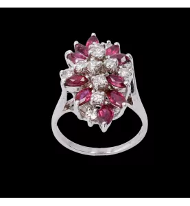 BAGUE DIAMANTS RUBIS OR GRIS
