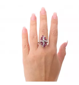 BAGUE DIAMANTS RUBIS OR GRIS