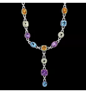 Collier sautoir  pierres de couleurs diamants