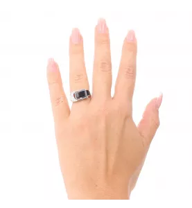 Bague or gris et Onyx