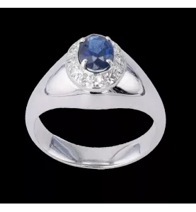 Bague or gris saphir et diamants