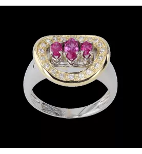 Anello 2 rubini d'oro e diamanti