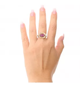 Anello 2 rubini d'oro e diamanti
