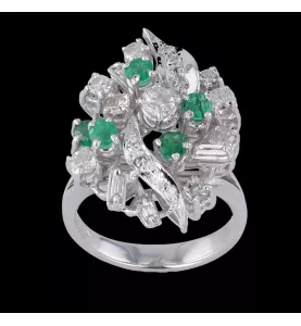 Anello Cocktail Vintage Diamonds Emerald