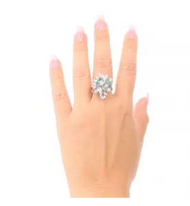 Bague Cocktail Vintage Diamants Emeraudes