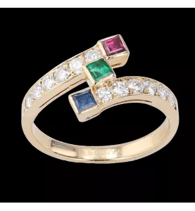 Bague or jaune rubis saphir emeraude