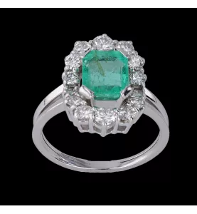 Bague Or gris Emeraude Diamants
