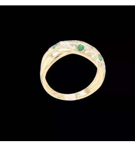 Bague or jaune émeraudes et diamants