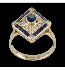Bague Losange Or Diamants Saphirs