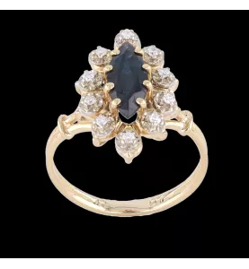Bague or jaune saphir et diamants