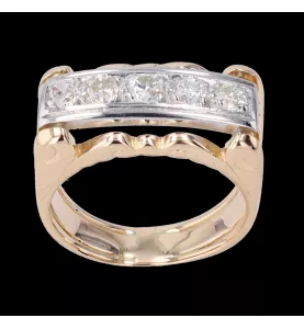 BAGUE VINTAGE 2 ORS 5 DIAMANTS