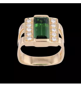Anello in oro giallo Tormalina e diamanti