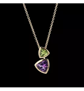 Collana in oro giallo Peridoto e ametista