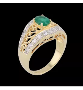 Bague or jaune eméraude diamants