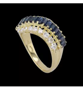 Bague or jaune saphirs et diamants