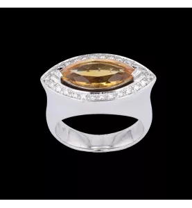 Anello con diamante citrino in oro bianco