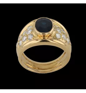 Bague or jaune saphir et diamants