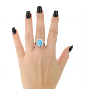 BAGUE OR GRIS TURQUOISE ET DIAMANTS