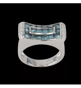 Bague or gris Topazes et Diamants