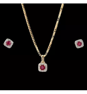 Yellow gold 750 / 18 carats rubies and diamonds set