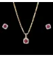 Yellow gold 750 / 18 carats rubies and diamonds set