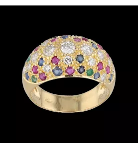 BAGUE OR JAUNE DIAMANTS RUBIS SAPHIRS EMERAUDES
