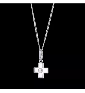 Halskette aus Graugold Kreuz und Diamant-Anhänger.