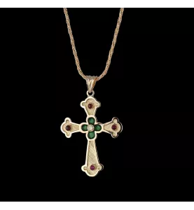 COLLANA CIONDOLO CROCE RUBINO DIAMANTE