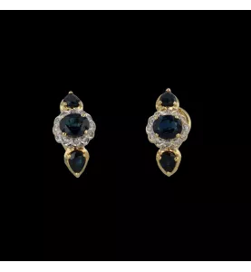 Boucles d'oreilles Or jaune Saphirs Diamants