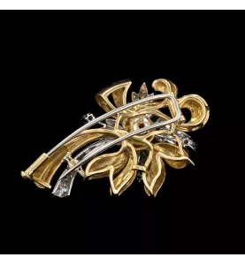 BROCHE FLORALE 2 ORS SAPHIR DIAMANTS