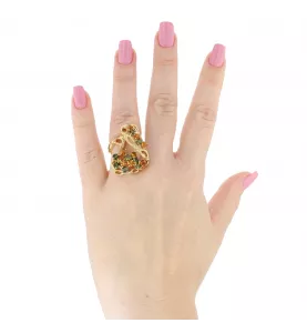 Anello in oro giallo Peridoti e Citrini