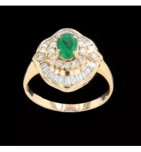Vintage-Ring aus Gelbgold mit Diamanten und Smaragd