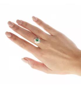 Vintage-Ring aus Gelbgold mit Diamanten und Smaragd