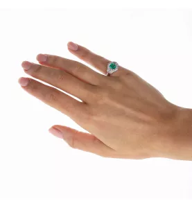 Platinum emerald and diamond ring