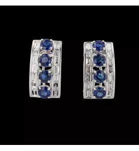 Boucles d'oreilles or gris saphirs et diamants