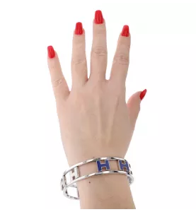 BRACELET HERMES H PIVOTANT ACIER ET ÉMAIL BLEU