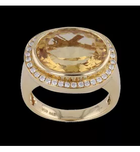 BAGUE OR JAUNE CITRINE DIAMANTS