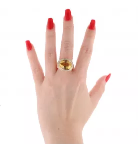 RING AUS GELBGOLD CITRIN DIAMANTEN
