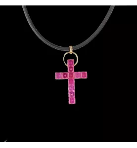 NECKLACE PENDANT CROSS RUBY