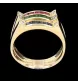 Triple ring in yellow gold with emerald, ruby, sapphire and diamonds